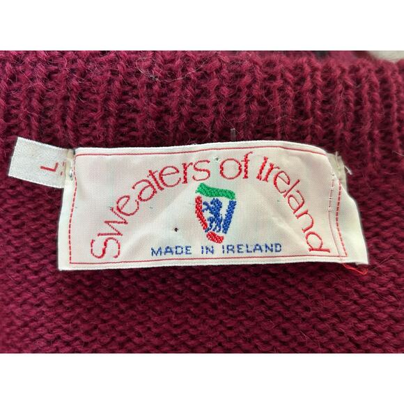 Sweaters of Ireland Vintage Cardigan 100% Pure Wool Fair Isle Maroon Gold Large - Picture 13 of 13